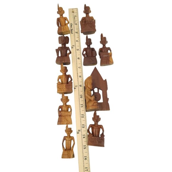 Indonesian Hand Carved Wood Figures 3" Miniatures Tribal Gamelan Band Balinese - Picture 10 of 14